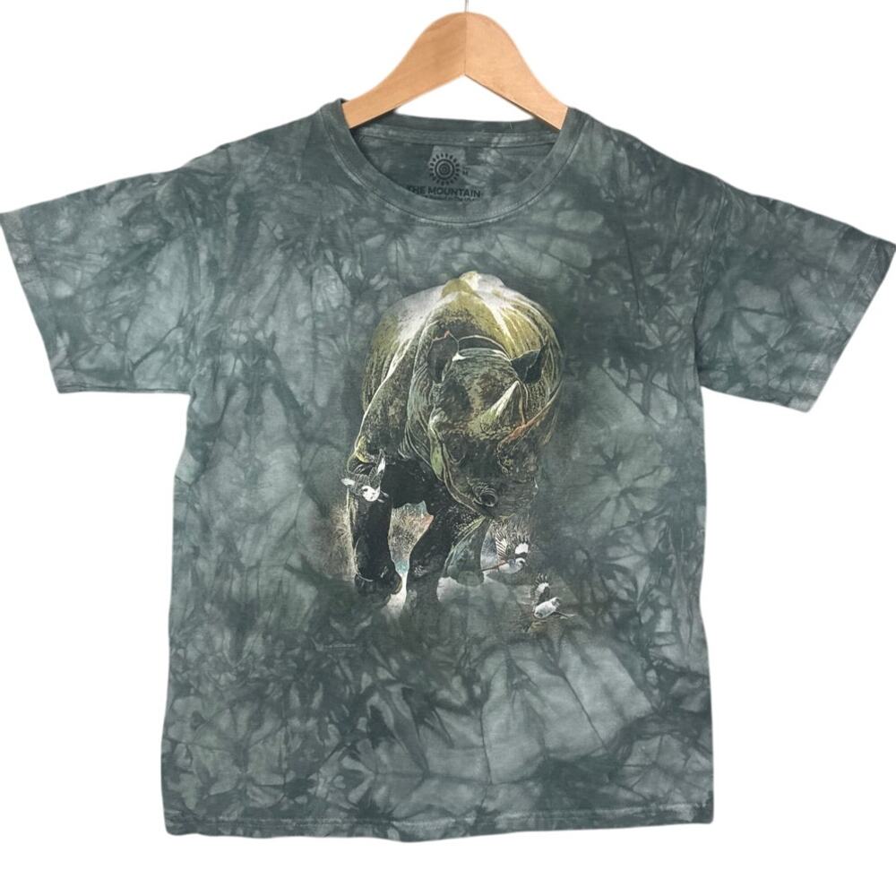 The Mountain Kids Tie Dye Print Tee Shirt Rhino Graphic Animals Nature Size M